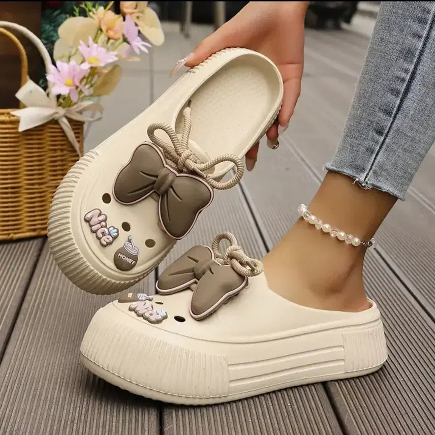 [BUNJANG] Ribbon Charm Slippers (230-235mm) / 리본 파츠 슬리퍼 (230~235)