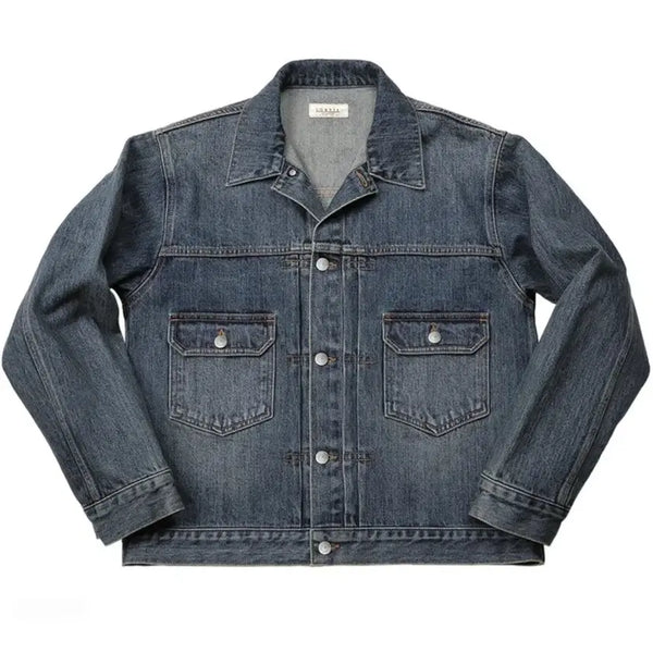 [BUNJANG] Salty Kaihara Mid-Blue Denim Trucker Jacket / [솔티] 카이하라 중청 데님 트러커 자켓 점퍼 블루종 코튼 워크자켓