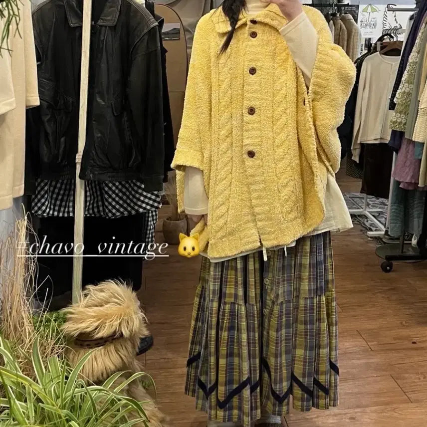 [BUNJANG] Chabo Vintage Yellow Cape Ha-gu-mi Mori Girl Sawako Mongle Morino Gato Aoi Yuu Fairy AxesFarm Liz Lisa / 챠보빈티지 노랑 케이프 하구미 모리걸 사와코 몽글 모리노가토 아오이유우 페어리 엑시즈팜 리즈리사