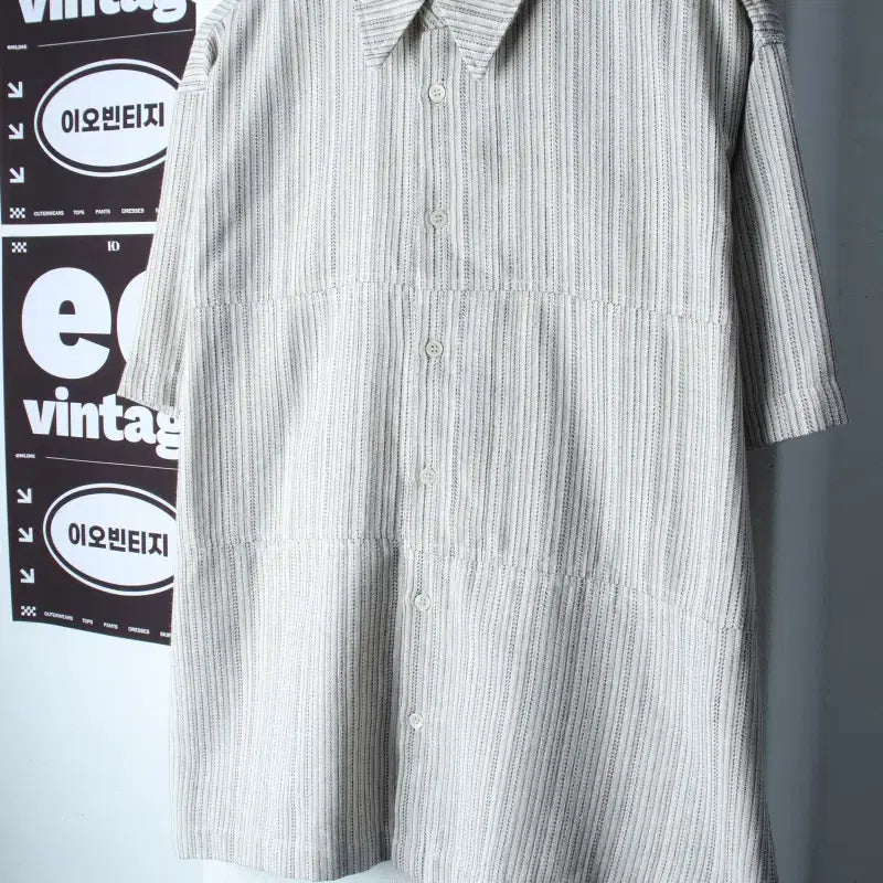 [BUNJANG] NOIZ Striped Short Sleeve Collar T-Shirt Shirt / (L-XL) 노이즈 반팔 카라 티셔츠 셔츠 남방 스트라이프-H36880