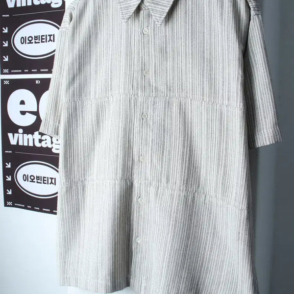 [BUNJANG] NOIZ Striped Short Sleeve Collar T-Shirt Shirt / (L-XL) 노이즈 반팔 카라 티셔츠 셔츠 남방 스트라이프-H36880