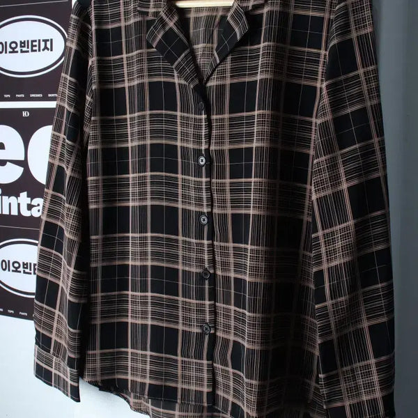 [BUNJANG] 8seconds Check V-Neck Shirt / W(M-L) 에잇세컨즈 셔츠 남방 브이넥 체크 블랙 놈코어-H36884
