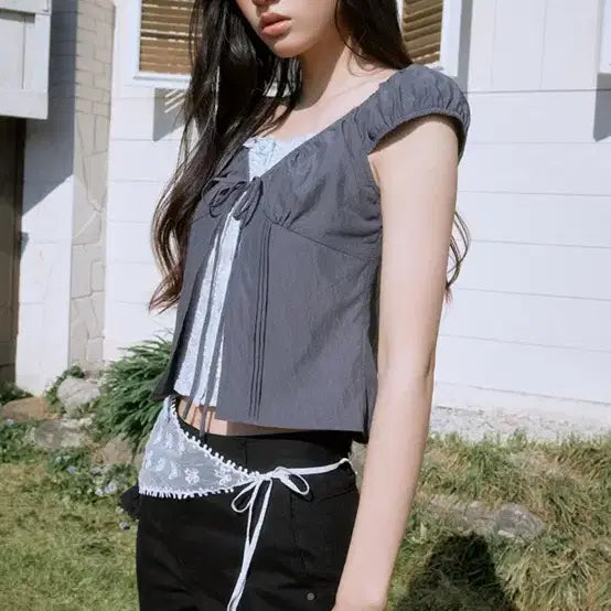 [BUNJANG] MIXXO Colorblock Layered Blouse / [미쏘]배색 레이어드 블라우스(공홈품절/리센느 착용)
