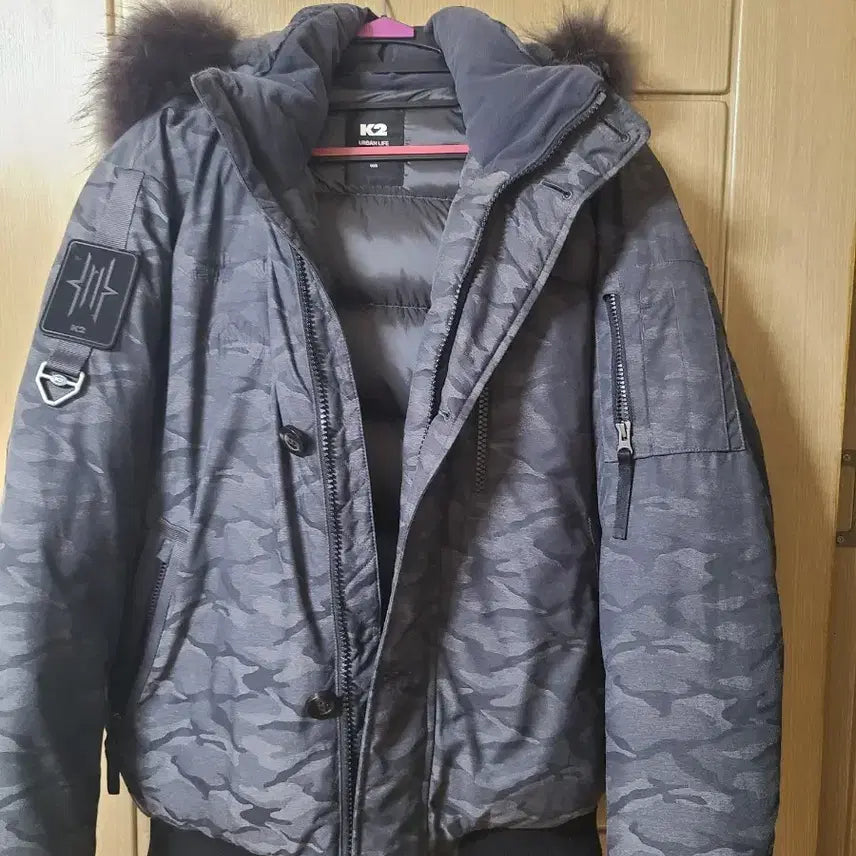 [BUNJANG] K2 Camouflage Fur Hooded Padded Jumper (Size 105) / K2 카모플라쥬 퍼 후드 남성 패딩 점퍼105호
