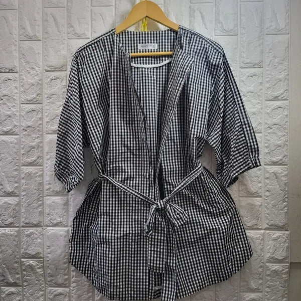 [BUNJANG] Women's Checked Jacket with Waist Strap / 체크무늬 쟈켓