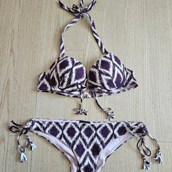 [BUNJANG] H&M Women's Purple Pattern Bikini Swimsuit (EUR 75A) / H&M 여성 비키니 수영복 퍼플 패턴(EUR75A)