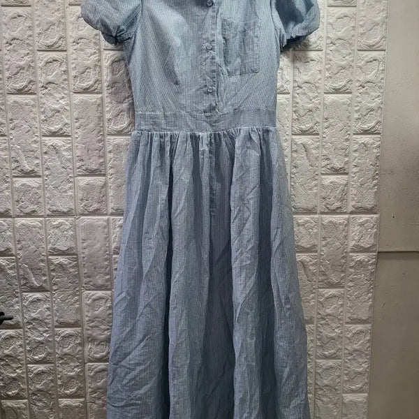 [BUNJANG] Sky Blue Stripe Long Shirt Dress / 하늘색 스트라이프 셔츠 원피스