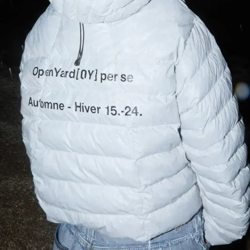 [BUNJANG] Openyard CURVED ZIPPER LIGHTWEIGHT PUFFER JACKET - GLOSSY LIGHT GREY / 오픈야드(오와이) 경량패딩 CURVED ZIPPER LIGHTWEIGHT PUFFER JACKET - GLOSSY LIGHT GREY