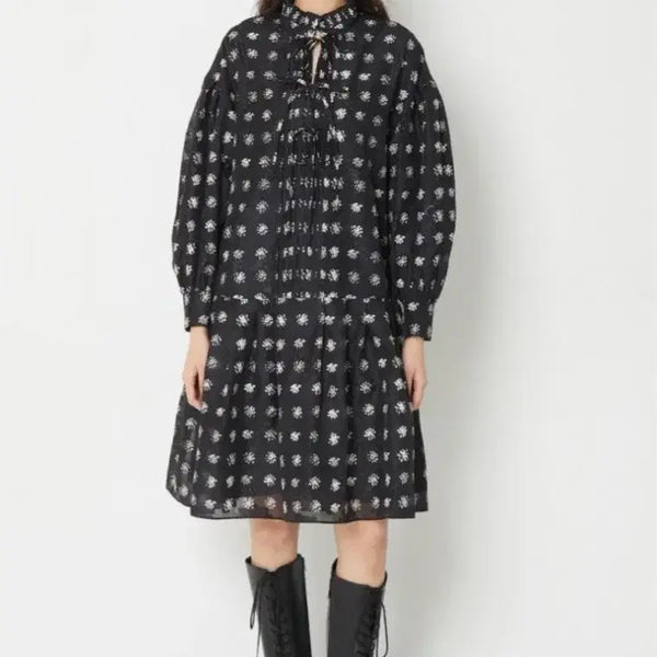 [BUNJANG] Lucky Chouette Black Flower Midi Dress / 럭키슈에트 블랙플라워 원피스