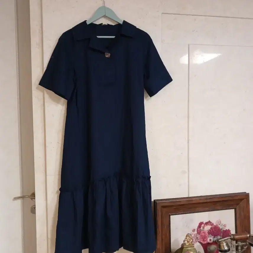 [BUNJANG] ZIOZIA Navy Frill Long Dress / 지오송지오 네이비 반팔 프릴 롱원피스