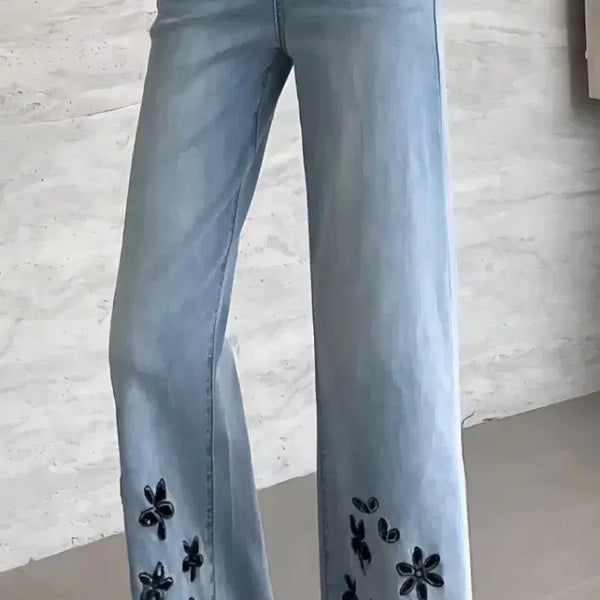 [BUNJANG] Bin Gallery Embroidered Wide Denim Pants / ㅡ빈갤러리 ㅡ자수펀칭 와드데님팬츠