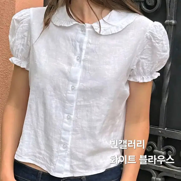 [BUNJANG] Bin Gallery Frill Collar Puff Sleeve Blouse / ㅡ빈갤러리 ㅡ프릴 블라우스 컬러3가지