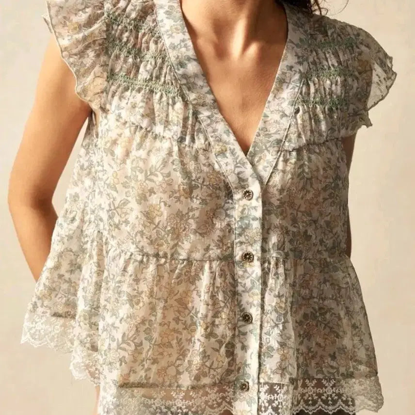 [BUNJANG] BIN Gallery Chiffon Shirring Blouse / ㅡ빈갤러리 ㅡ쉬폰 셔링블라우스