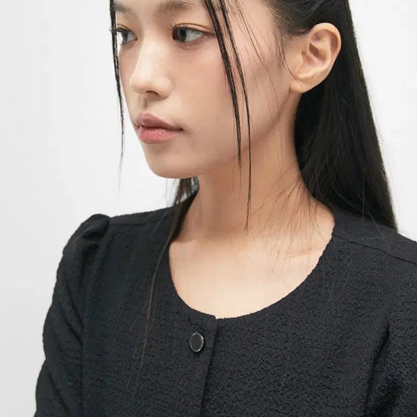 [BUNJANG] MIXXO Round Neck Black Short Sleeve Jacket Blouse S / 미쏘 라운드넥 블랙 반팔 자켓 블라우스