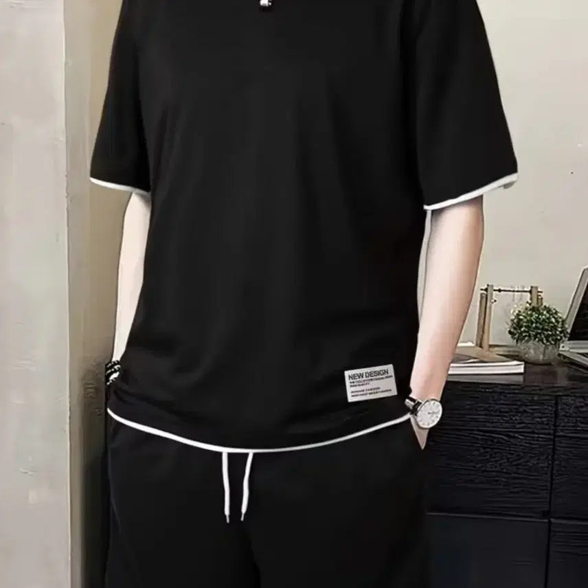 [BUNJANG] Bin Gallery Men's Black Waffle Knit Short Sleeve Top and Shorts Set / ㅡ빈갤러리 ㅡ남성 블랙 상하의세트