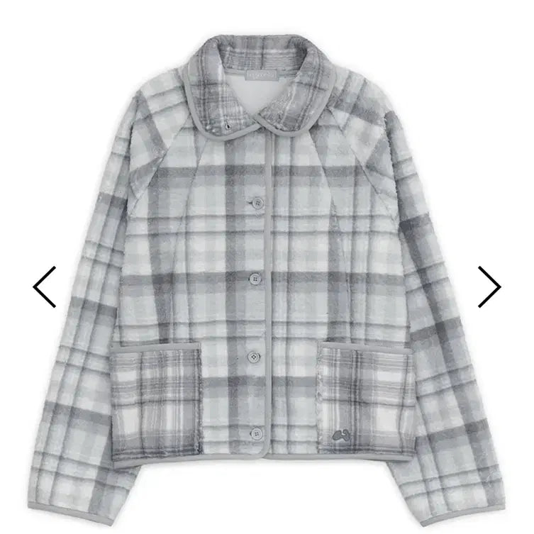 [BUNJANG] Hug Yourskin Round Collar Check Fleece Jacket / 새상품)허그유어스킨 라운드카라 체크 플리스 자켓