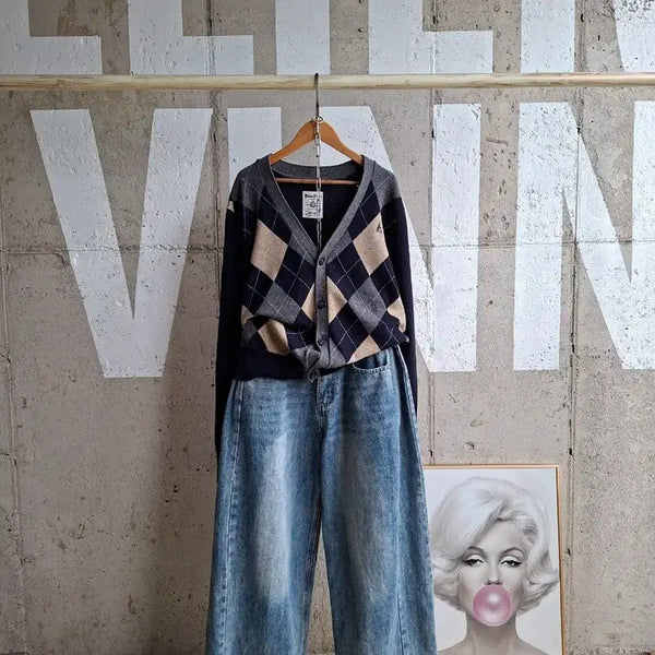 [BUNJANG] Beanpole Argyle Knit Cardigan / 빈폴 아가일 전통 니트가디건(SB1