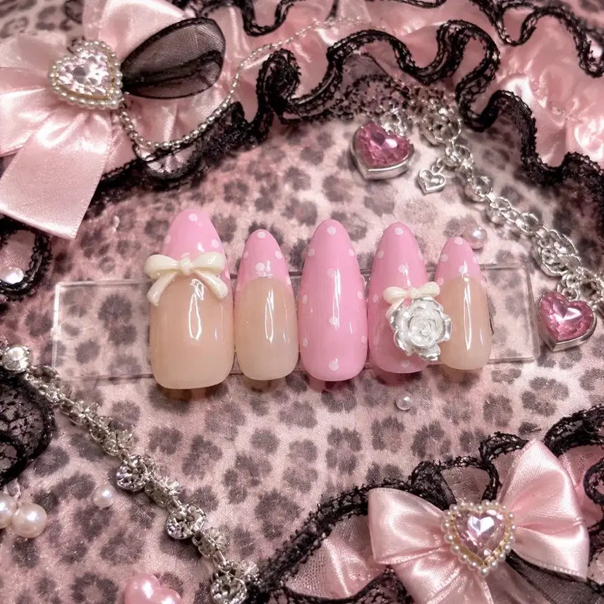 [BUNJANG] Handmade Pink Hime Gyaru Nail Tips / 야호 핑크 수제네일팁/히메갸루/걸리