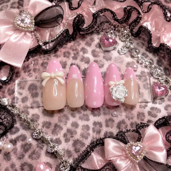 [BUNJANG] Handmade Pink Hime Gyaru Nail Tips / 야호 핑크 수제네일팁/히메갸루/걸리