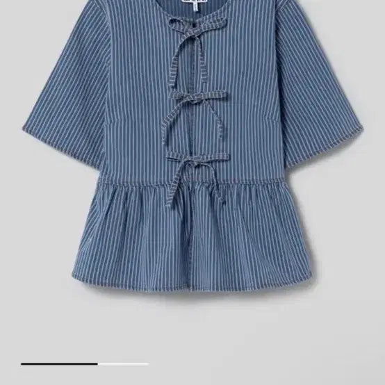 [BUNJANG] GANNI Denim Ribbon Stripe Blouse / 가니 데님 리본 스트라이프 블라우스