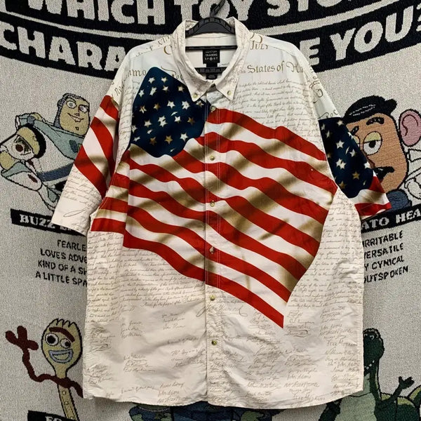 [BUNJANG] Vintage American Flag Half Sleeve Shirt 2XL / [2XL] 빈티지 성조기 하프셔츠