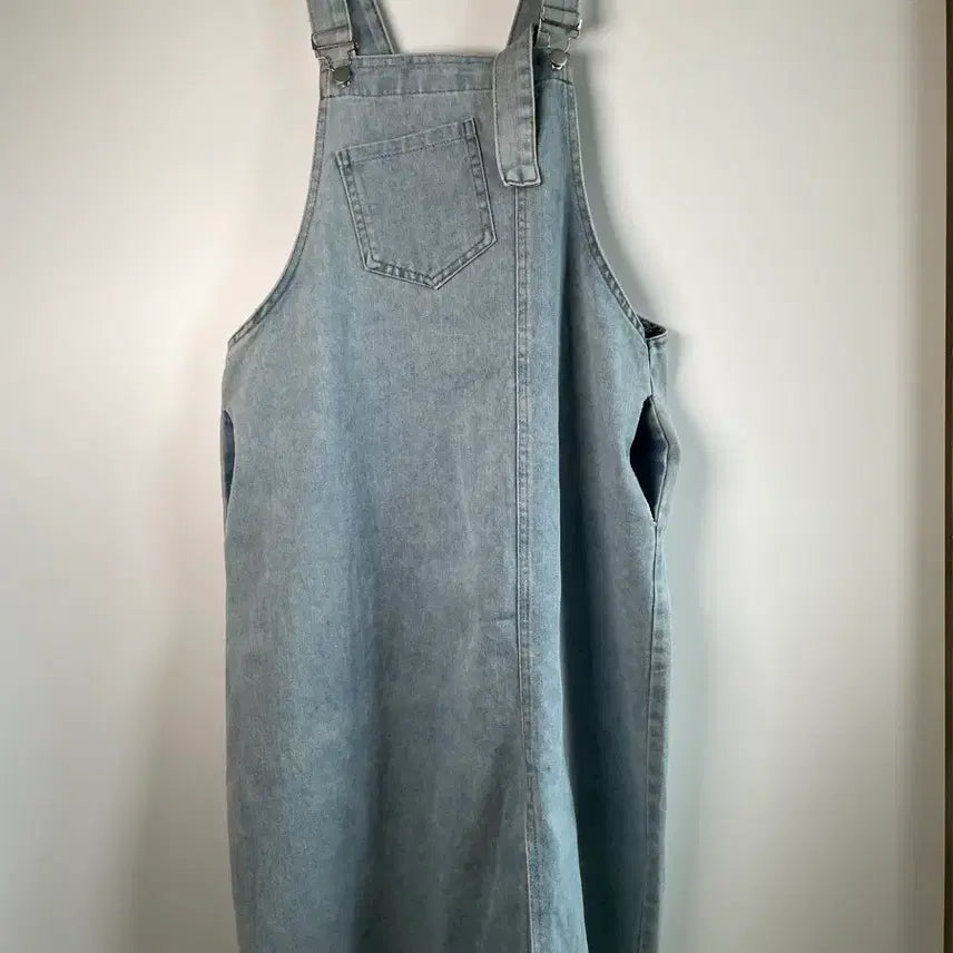 [BUNJANG] Vintage Ice Light Blue Denim Overalls Long Dress (Women's 66-77) / 빈티지 아이스 라이트 블루 데님 멜빵 롱 원피스 (여성 66-77)