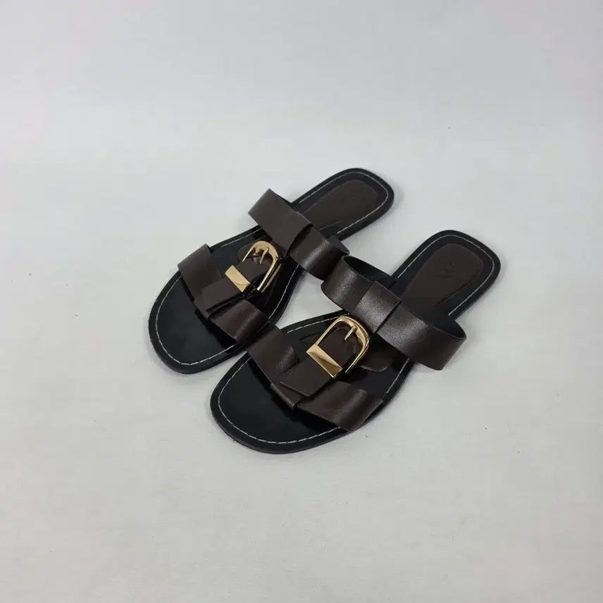 [BUNJANG] ZARA Mules Gold Brown Slides Size 240 / 자라 뮬 금장 브라운 슬라이드 240.ㅅ