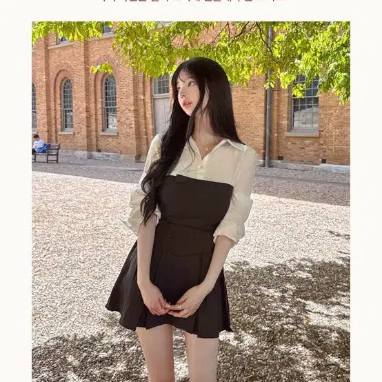 [BUNJANG] Mayyun V-Neck Bustier + Skirt Set Black / 메이윤 V넥 뷔스티에+ 스커트 블랙