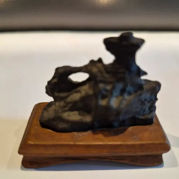 [BUNJANG] Namhangang Obsidian Stone Ship-shaped Pierced Stone / 앙증맞은  남한강 오석인  관통석인  함선
