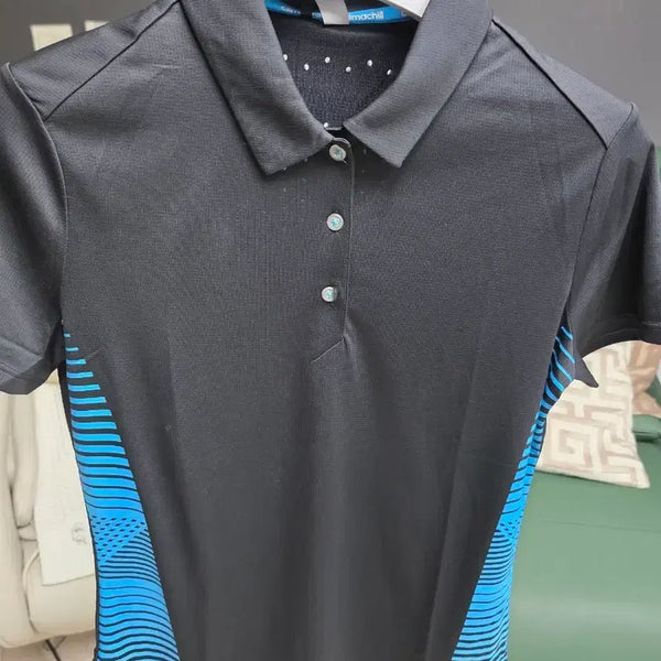 [BUNJANG] Adidas Golf Women's Black & Blue Collar T-Shirt / 아디다스 골프 반팔 여성카라티 블랙 블루