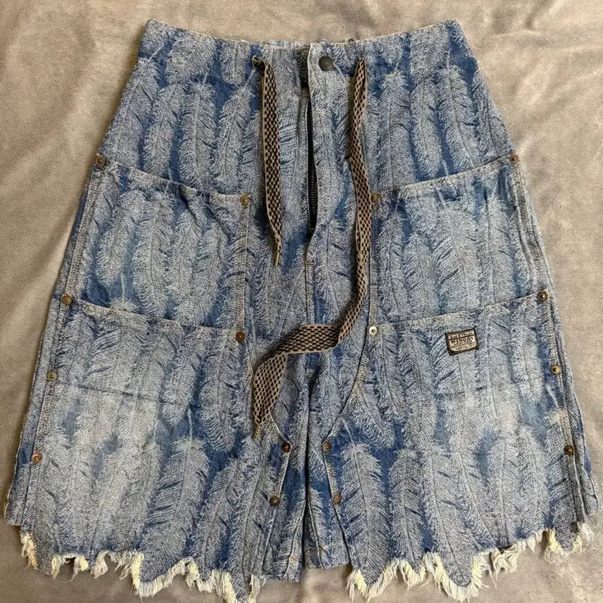[BUNJANG] Kapital Feather Double Knee Shorts / [2]캐피탈 페더 더블니 쇼츠 반바지