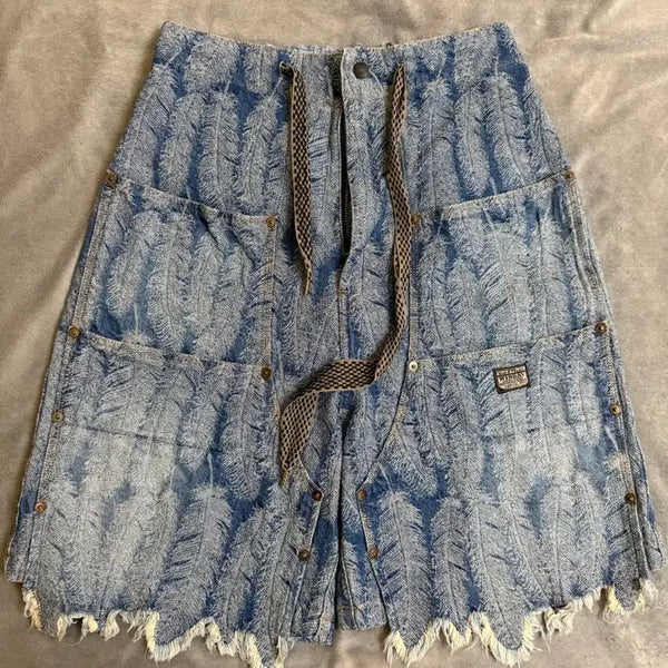 [BUNJANG] Kapital Feather Double Knee Shorts / [2]캐피탈 페더 더블니 쇼츠 반바지