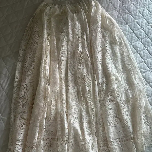 [BUNJANG] Ivory Lace Long Skirt (One Size) / 아이보리 레이스 스커트 (프리사이즈)