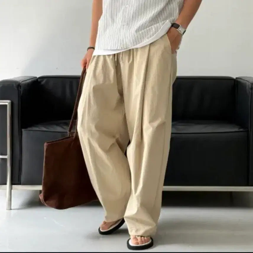 [BUNJANG] Beige Balloon Wide Banding Pants / 베이지 벌룬 와이드 밴딩 팬츠 새것