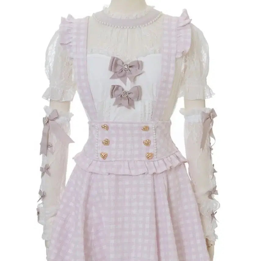 [BUNJANG] LIZ LISA Gingham Suspender Skirt Pink (Old Version) / 리즈리사 깅엄 서스펜더 스카판 핑크 스커트 구버전