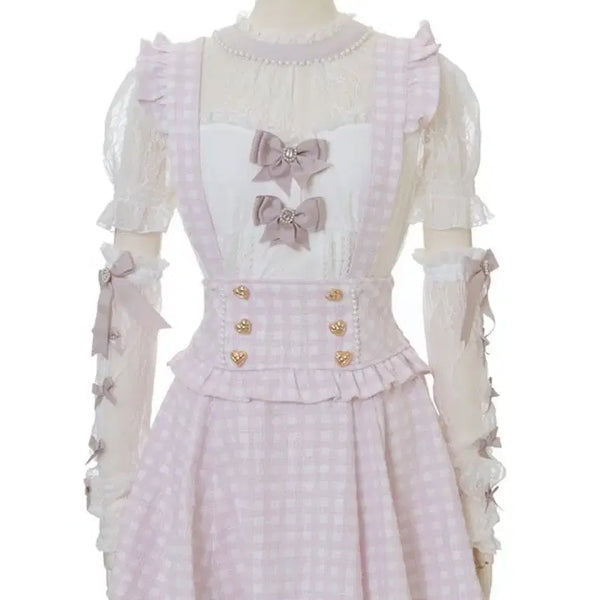 [BUNJANG] LIZ LISA Gingham Suspender Skirt Pink (Old Version) / 리즈리사 깅엄 서스펜더 스카판 핑크 스커트 구버전