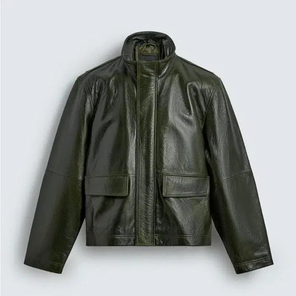 [BUNJANG] Zara High Neck Lambskin Leather Pocket Jacket / 자라 하이넥 램스킨 리얼 레더 포켓 자켓 M,L