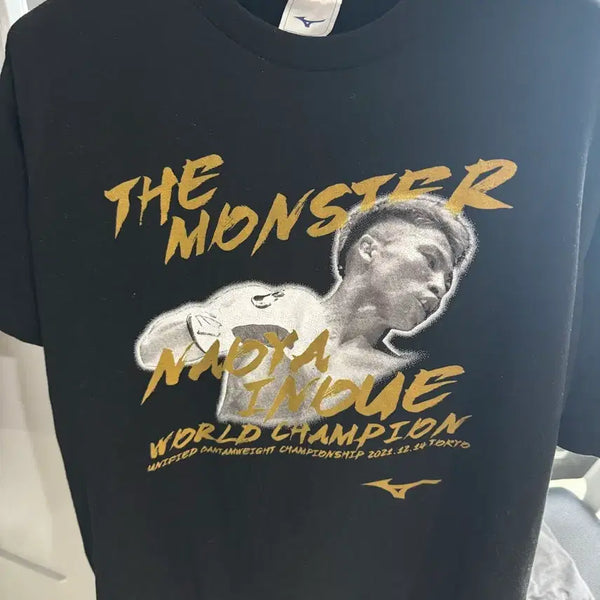 [BUNJANG] Mizuno Naoya Inoue World Championship T-Shirt - Black/Gold, Size L / 미즈노 이노우에 나오야 월드챔피언쉽 티셔츠 L