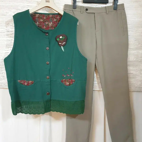 [BUNJANG] Kinloch Anderson 3-Piece Women's Suit Set (Pants, Blouse, Vest) / [77, 3피스일괄] 킨록 엔델슨 춘하추바지와 나염블라우스, 조끼베스트  일괄