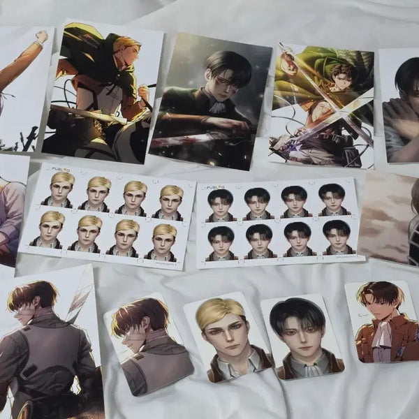 [BUNJANG] Attack on Titan Erwin Smith & Levi Ackerman Illustration Postcard & Photocard Set / [새상품] 진격의거인 진격거 에루리 일러스트 엽서 포토카드 일괄 엘빈 리바이