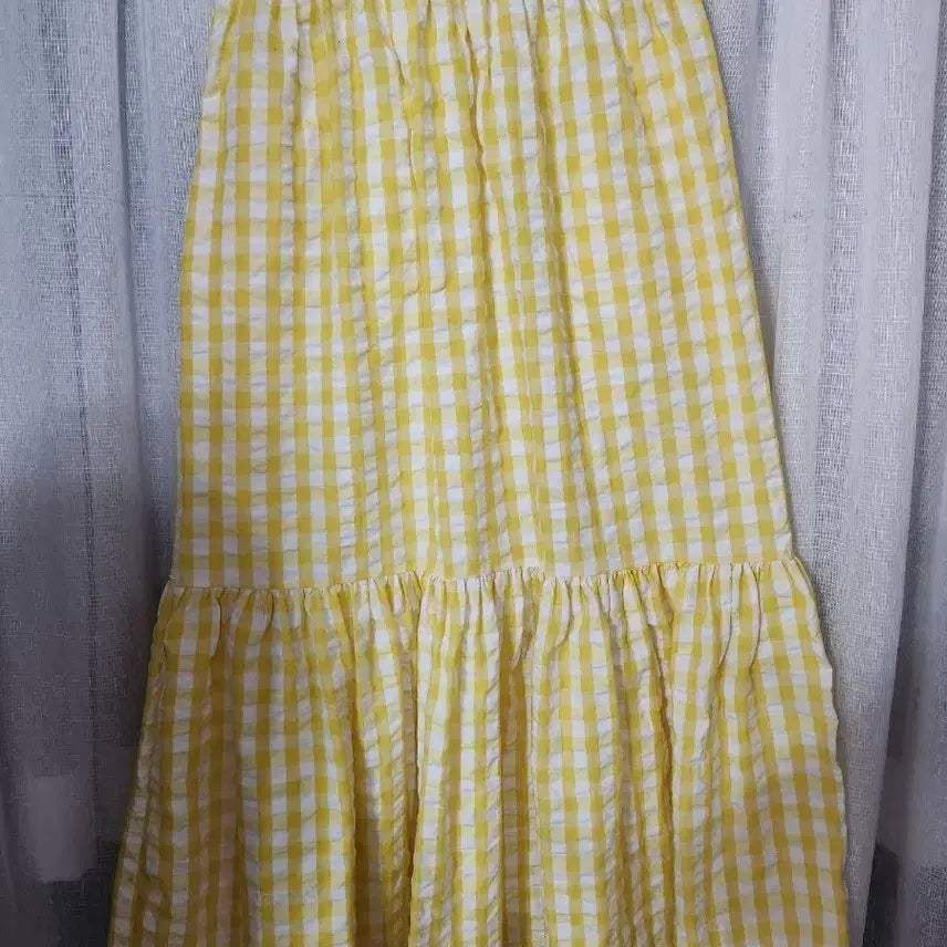 [BUNJANG] Yellow Check Pattern Long Skirt / 체크 패턴 롱 스커트 옐로우