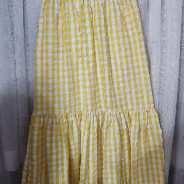 [BUNJANG] Yellow Check Pattern Long Skirt / 체크 패턴 롱 스커트 옐로우
