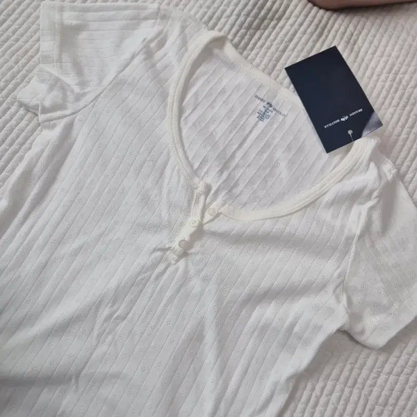 [BUNJANG] Brandy Melville Ribbed Short Sleeve T-Shirt White / 브랜디멜빌 반팔 골지 화이트