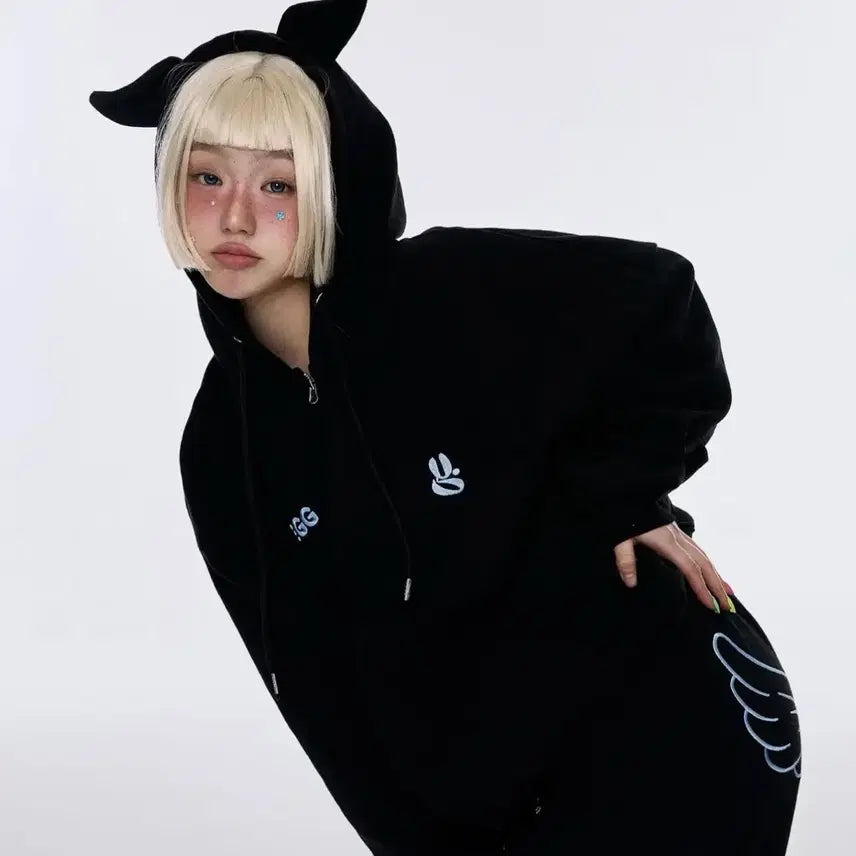 [BUNJANG] Yege Black Hoodie Zip-up (New) / 택만 뗀 새상품 예그 블랙 후드집업