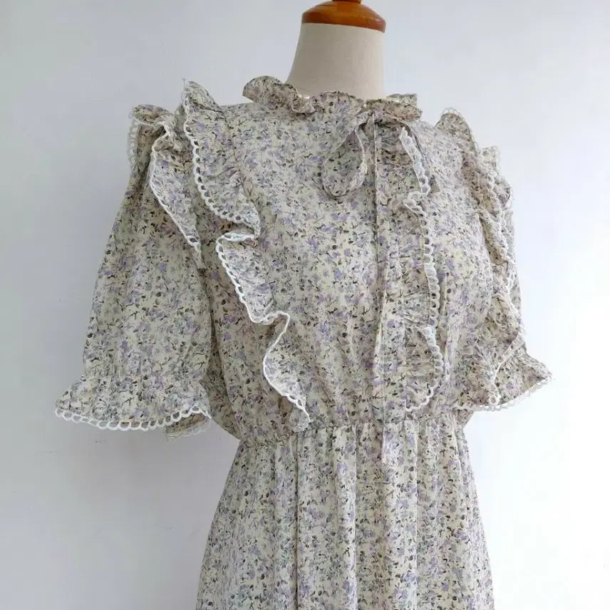 [BUNJANG] L'ECCOVE Ruffle Lace Flower Dress / L'ECCOVE 프릴 레이스 플라워 원피스 레코브