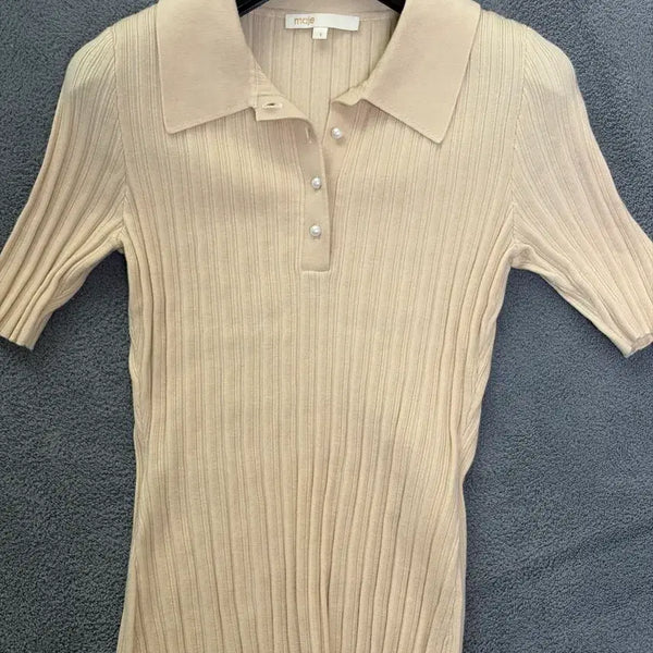 [BUNJANG] Maje Wool Collar Knit Beige / 마쥬 울소재 카라 베이지 니트