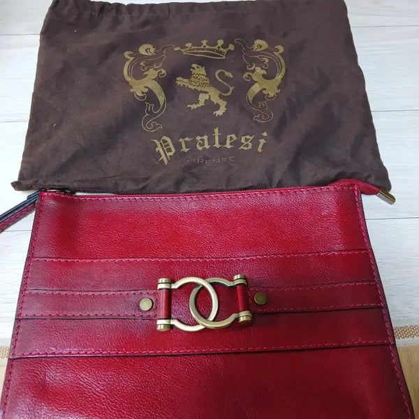 [BUNJANG] Fratesi Red Leather Clutch Bag with Dust Bag / 이탈리아 프라테시 레드 가죽 클러치백 및 전용 더스트백