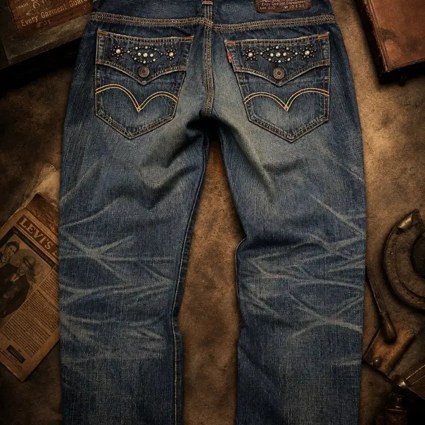 [BUNJANG] Levi's 502 Studded Reform Denim Jeans L32 / 리바이스 502 스터드 데님L32(리폼)