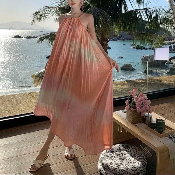 [BUNJANG] Chain Strap Pink Aurora Long Dress / (새상품) 체인 스트랩 핑크오로라 롱원피스