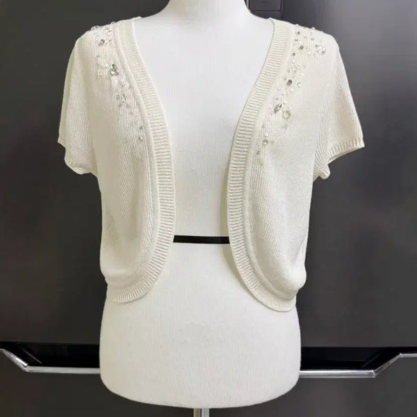 [BUNJANG] System White Beaded Knit Bolero / 한섬)SYSTEM 시스템 화이트 비즈 니트 볼레로